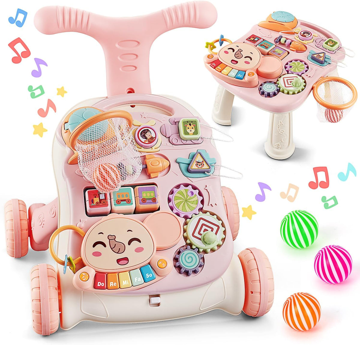 TOY Life 3-in-1 Baby Push Walker & Activity Center, 12+ Months - Pink