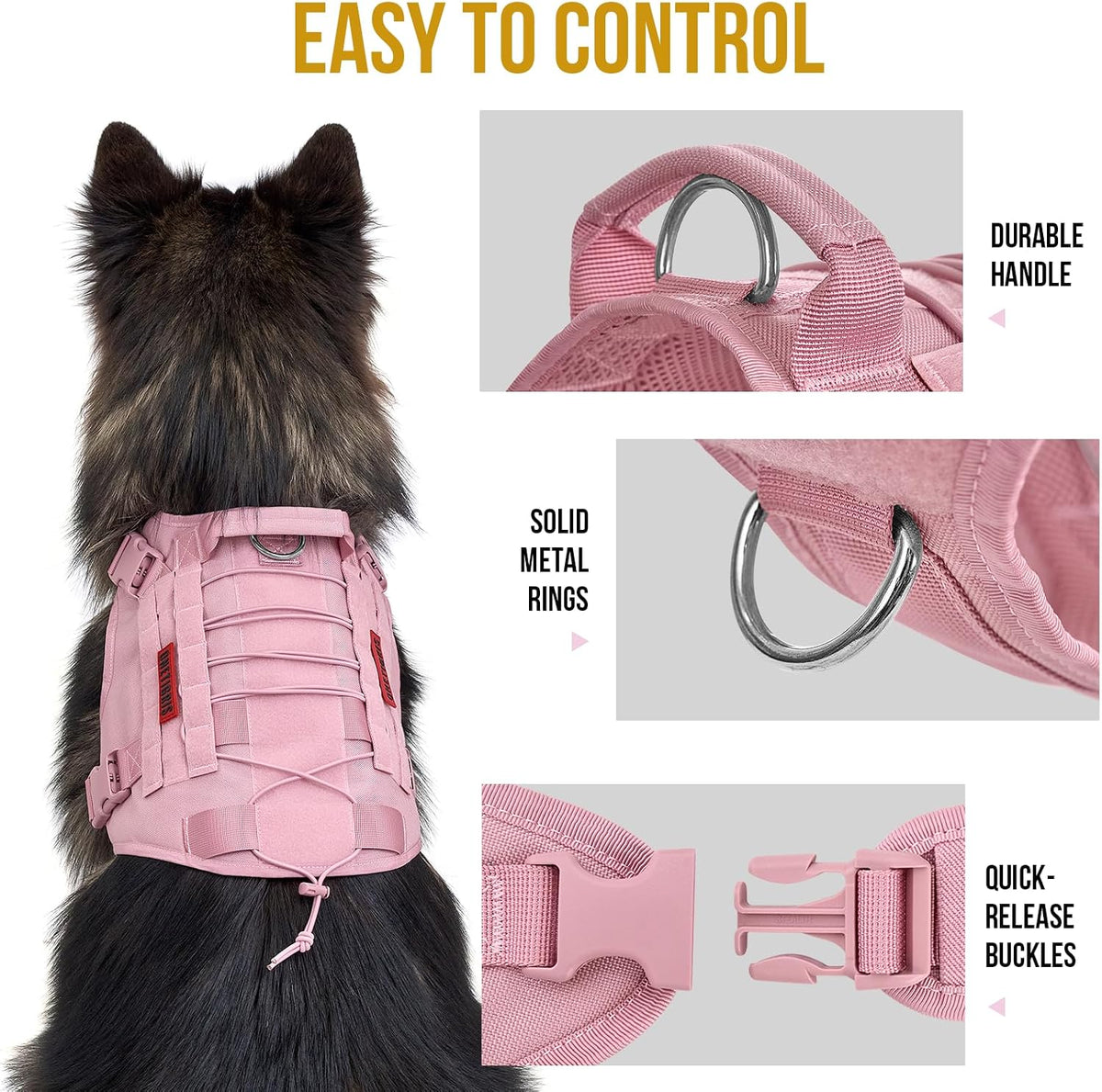 OneTigris Tactical Dog Harness No-Pull Service Vest for Medium Large - Medium / Pink - image 2