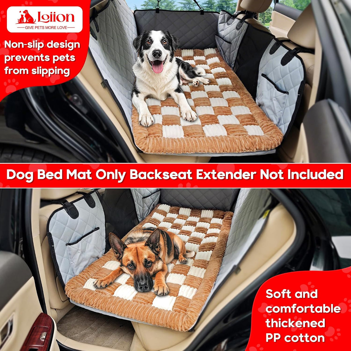 Dog Car Bed Mat Non-Slip Backseat Extender Dog Bed 50" x24.6" – Essentials for Dogs - Brown and White / For Cars/ SUV/ Small Truck (50"×24.6") - image 3