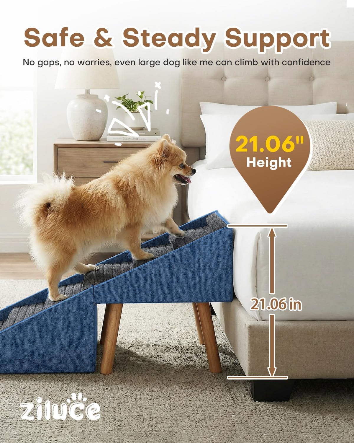 17" H Split Ottoman Dog Ramp for Couch - 21.06" H-Blue - image 2