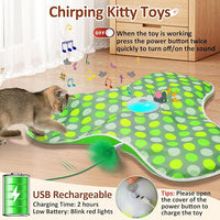 Interactive Cat Toy, Automatic Cat Toys for Indoor Cats, Hide and Seek Cat Toy with Motion Activated, Moving Feather, Chirping, USB Rechargeable