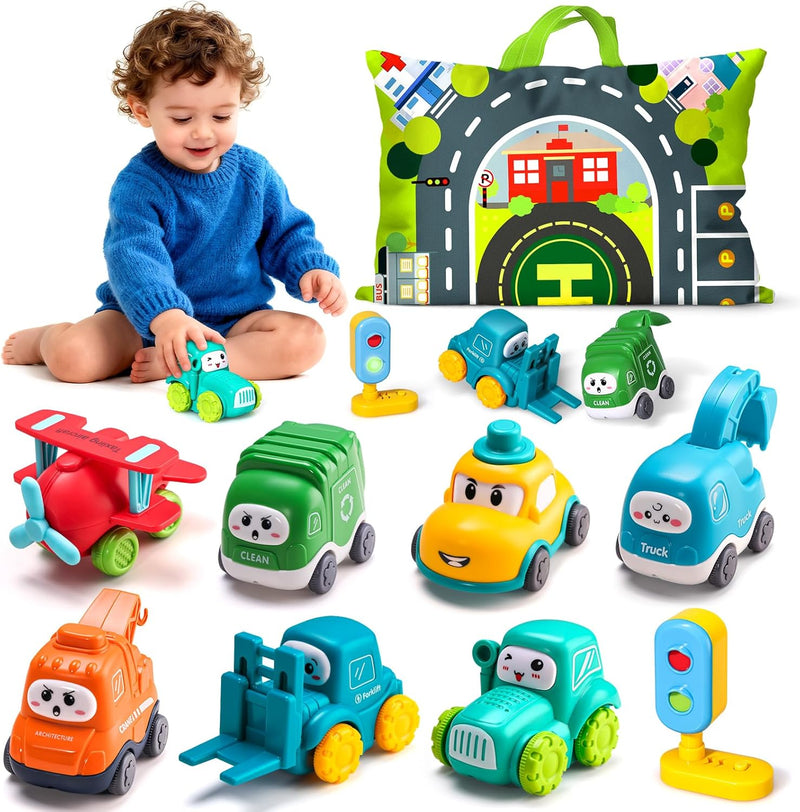 ALASOU Cranes Car Toys for 1 Year Old Boy Gifts with Playmat/Storage - 8 Sets