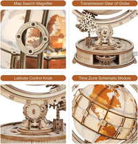 ROKR 3D Wooden Puzzles for Adults Illuminated Globe with Stand 180pcs - image 3