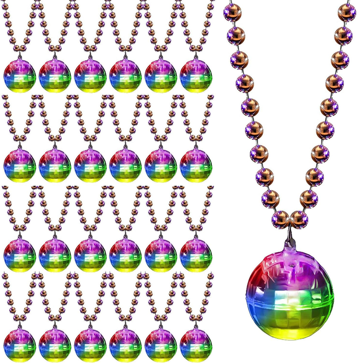 Henoyso 6 pack light up disco ball necklaces in silver with colorful LED lights - view 2