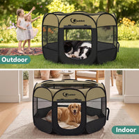 Siedihit Dog Cat Playpen, Puppy Pet Playpen Indoor for Small Dog Crate Tent Cage Outdoor, Portable - Black Khaki / Large - image 2