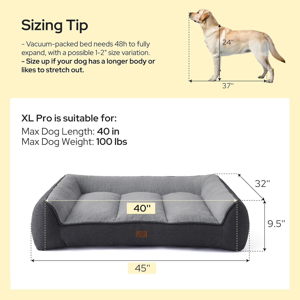 Bedsure SupportMax Extra Thick Orthopedic XL Dog Beds Large Sized Dog – Essentials for Dogs - Black / 45"l X 32"w X 9.5"th - image 3