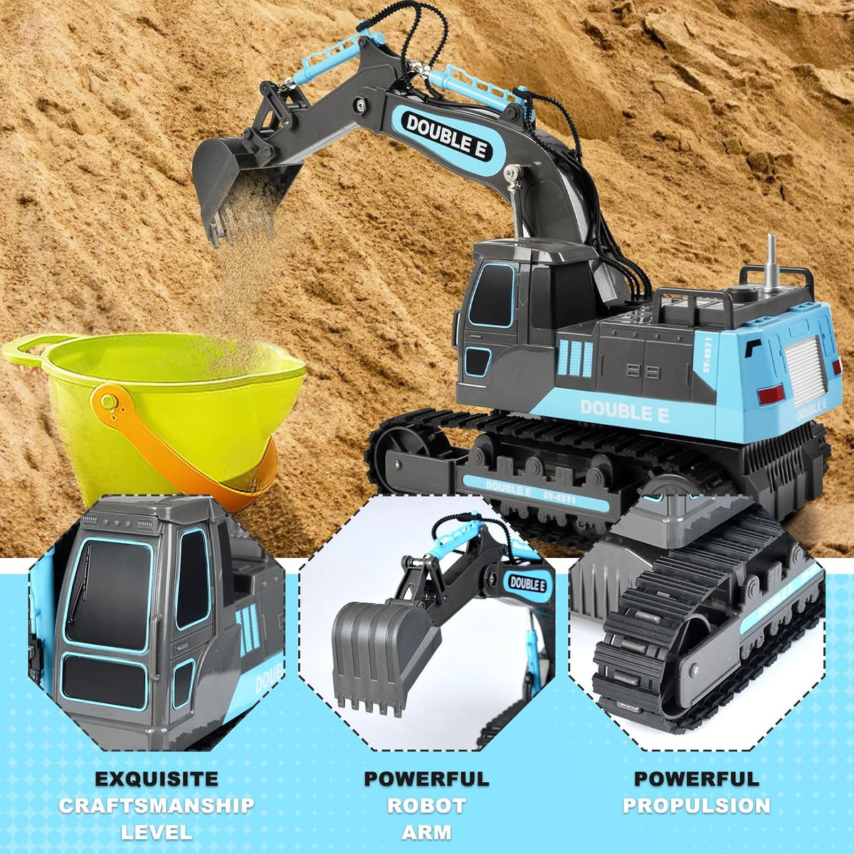 DOUBLE E Remote Control Excavator Toy - Blue - image 4