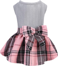 PUPTECK Classic Beige Plaid Dog Dress with Bow Puppy Skirt Clothes M – Essentials for Dogs - Grey(Plaid) / Medium