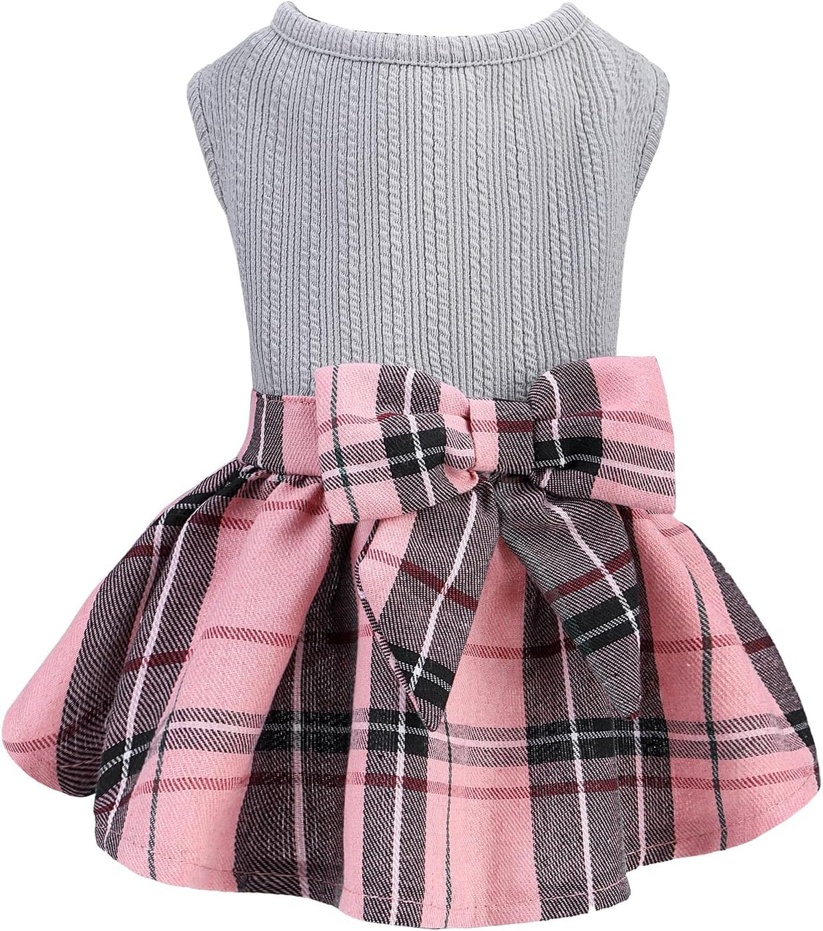 PUPTECK Classic Beige Plaid Dog Dress with Bow Puppy Skirt Clothes M – Essentials for Dogs - Grey(Plaid) / Medium
