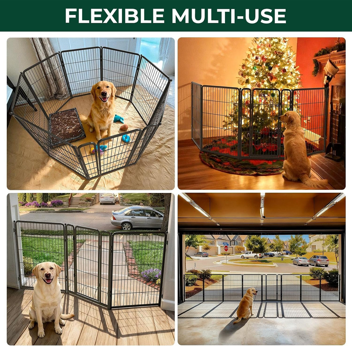 FXW Dog Gate, Extra Wide Adjustable for Openings Up to 219" - Black / Up to 219" W【7 Panels + 1 Door】 / 40"H - image 4
