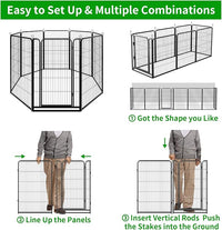 Dog Playpen Outdoor Extra Wide 8 Panels Heavy Duty Dog Fence 47" Height Anti-Rust with Doors Portable for RV Camping Yard, Total 21FT, 35 Sq.ft, Snowy Black