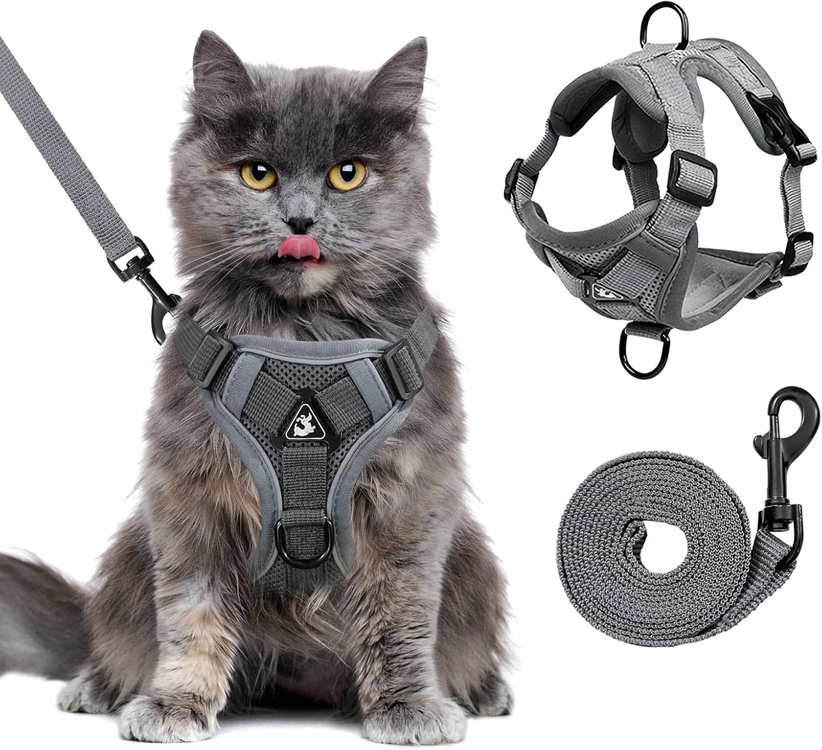 XL Cat Harness Escape Proof for Heavy Cats Adjustable for Extra Large - S / Grey
