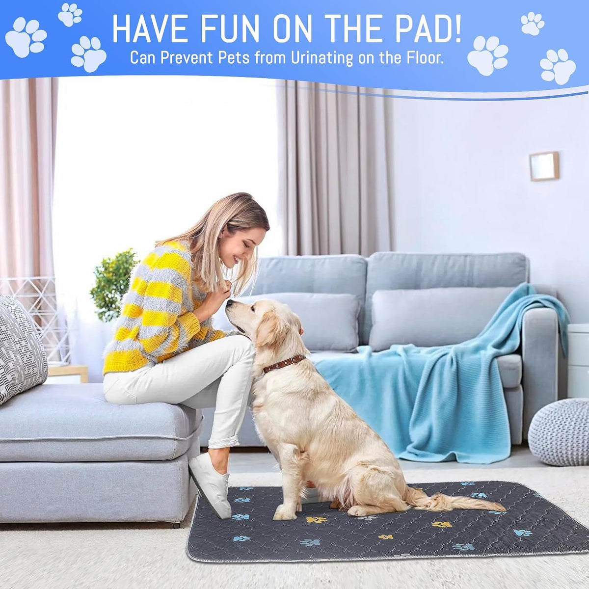 Aitmexcn Washable Pee Pads for Dogs, 24''x36'' - Colour Paws / 36*36''-2pcs - image 2