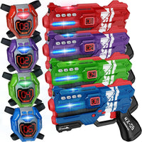 Laser Tag Guns Set of 4 Laser Tag Guns with Digital LED Score Display - Red Purple Green Blue