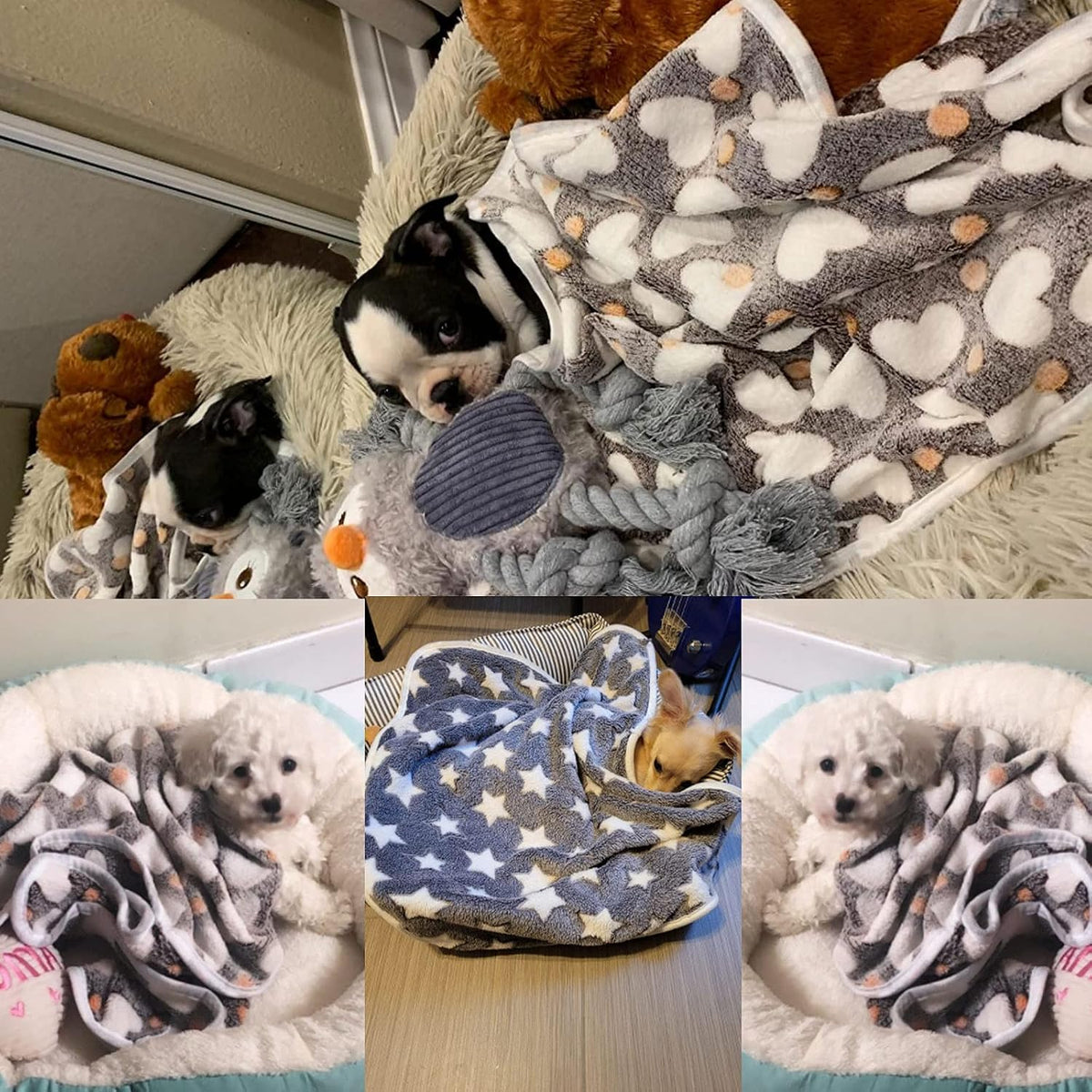 1 Pack 3 Puppy Blanket, Fleece Pet Small Dog Blanket for Puppy Cat, 40"x30" – Essentials for Dogs - Small(23"x15") / Bone/Love/Star - image 2