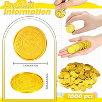 Hanaive plastic pirate gold coins in a pile, 1.38 inch coins with dollar sign design - view 8