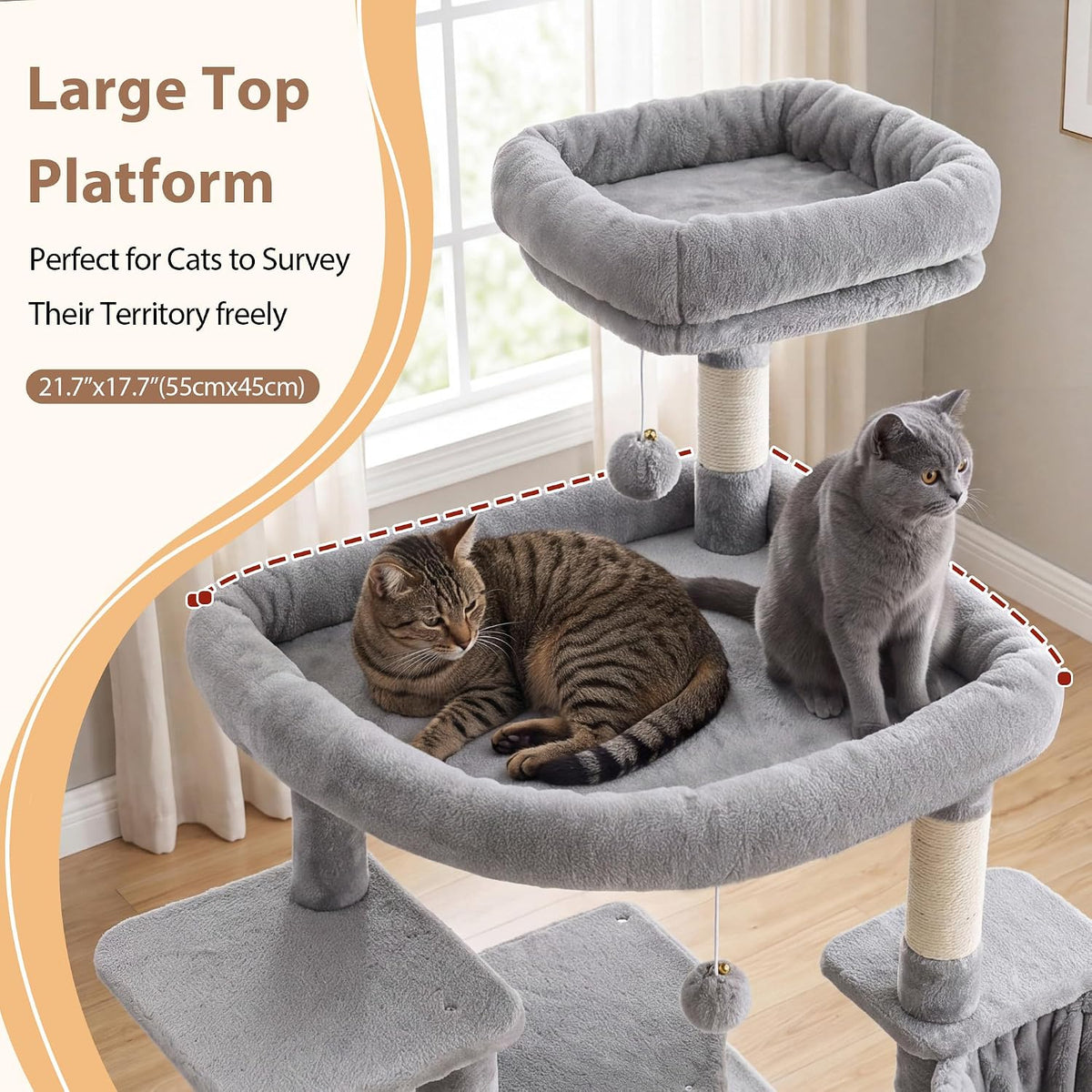 Cat Tree Tower 42'' with Condo, Indoor Scratching Post GCT005SG – Essentials for Cats - Light gray / 78.7 inch - image 3
