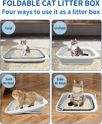 BNOSDM Collapsible Small Cat Litter Box for Kittens Open Potty Pan Foldable Cat Toilet with Scoop Senior Kitty Travel Shallow Litters Boxes Anti-Splash Waterproof Grey 17.7"×13.4"