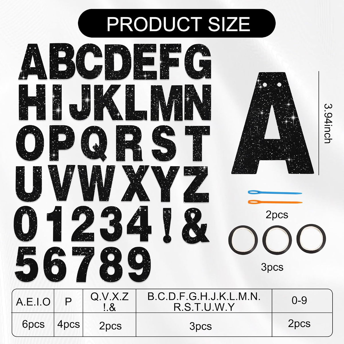 BEISHIDA 116 PCS A-Z DIY Letter Custom Banner Birthday Party Decor – Fun for Kids & Family - Glitter Black - image 2