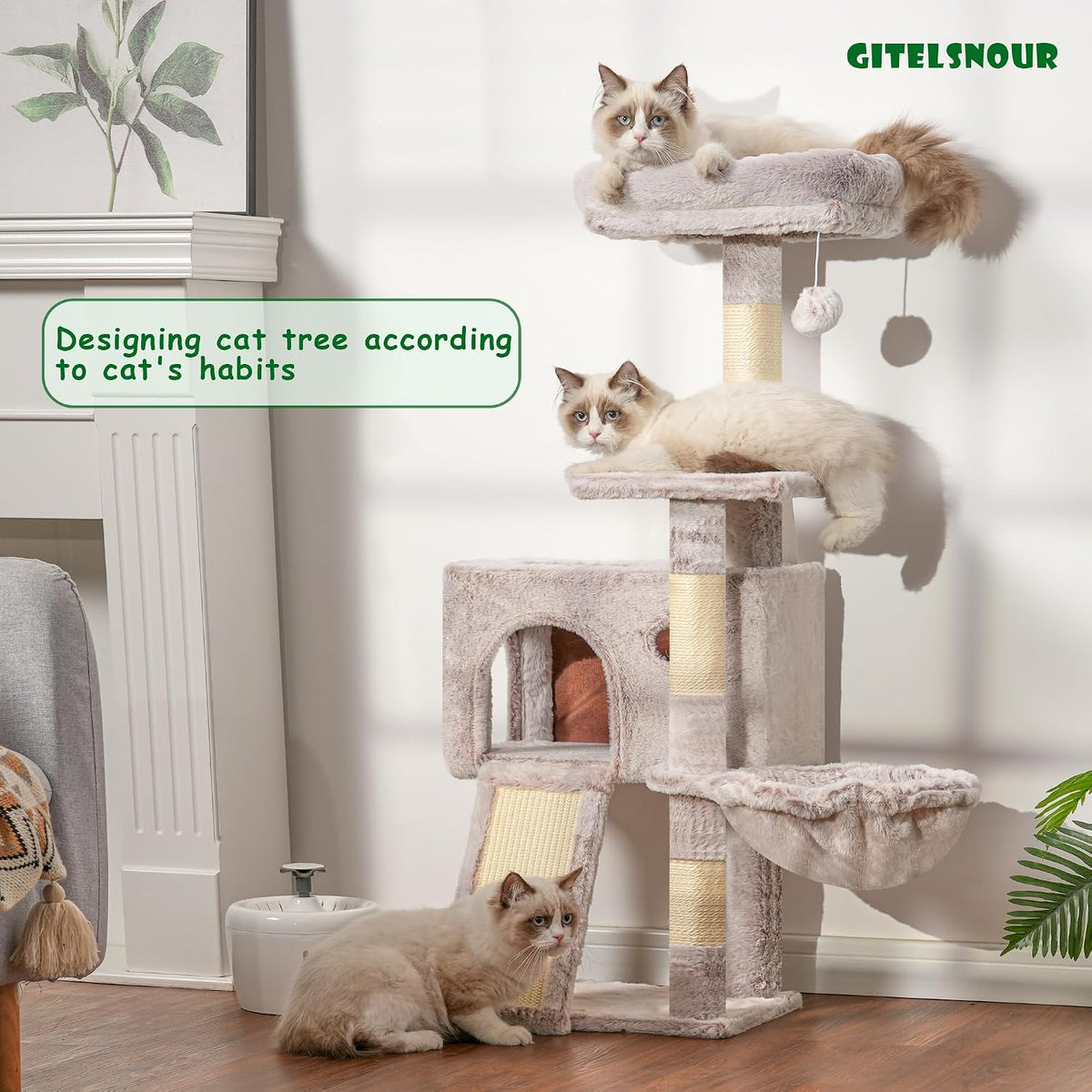 Cat Tree Tower 42'' with Condo, Indoor Scratching Post GCT005SG – Essentials for Cats - Muchroom / 42 inch - image 2