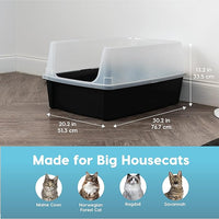 Bundle of IRIS USA 2 Pack XX-Large Cat Litter Boxes with Scatter Shield and Scoop, Open Top High Sided Cat Litter Pan, Black & Navy