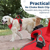 Funfox Dog Harness No Pull, Adjustable Pet Vest Harness, Super Soft Material with Vertical Handle Easy Control, Reflective Night Walking, 2 Leash Clips for Large Dogs, Red, L