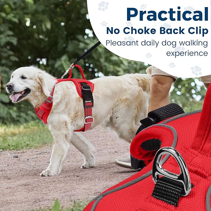 Funfox Dog Harness No Pull, Adjustable Pet Vest Harness, Super Soft Material with Vertical Handle Easy Control, Reflective Night Walking, 2 Leash Clips for Small Sized Dogs, Red, S
