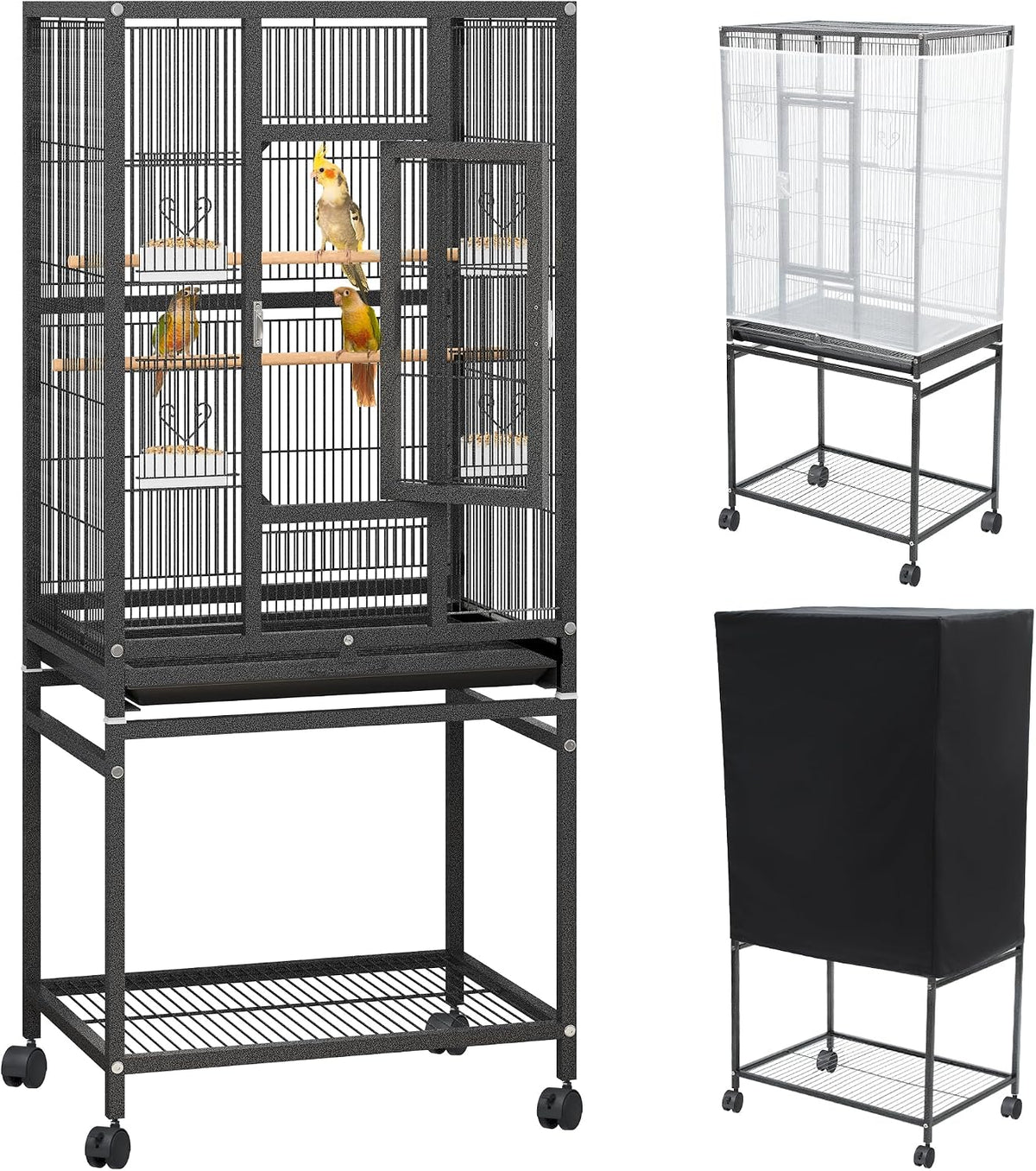 YITAHOME 53 inches Bird Cages for Parakeets, Parrot, Cockatiel - Black / 24.0"L x 16.9"W x 53.9"H