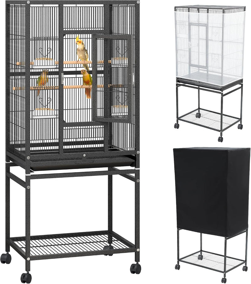 YITAHOME 53 inches Bird Cages for Parakeets, Parrot, Cockatiel - Black / 24.0"L x 16.9"W x 53.9"H