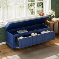 Classic Shoe Storage Bench with Cushion and Three Drawers, Fluted Entryway Bench with Storage for Entryway, Living Room, Hallways 44.0" L x 15.9" W x 18.9" H Antique Navy