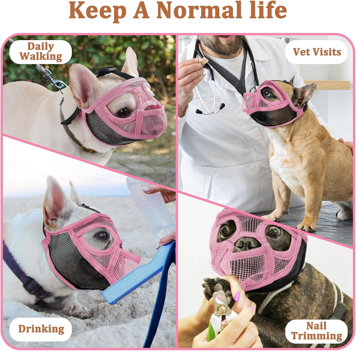Mesh Short Snout Dog Muzzle with Anti-Eating Design for Frenchie – Essentials for Dogs - Pink / L [Head Cir: 20.5"-23"] - image 4