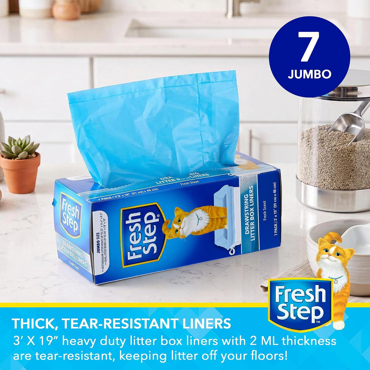 Fresh Step Drawstring Cat Litter Box Liners, Scented - Fresh Scent / 7 Count (Pack of 1) / Jumbo - image 2