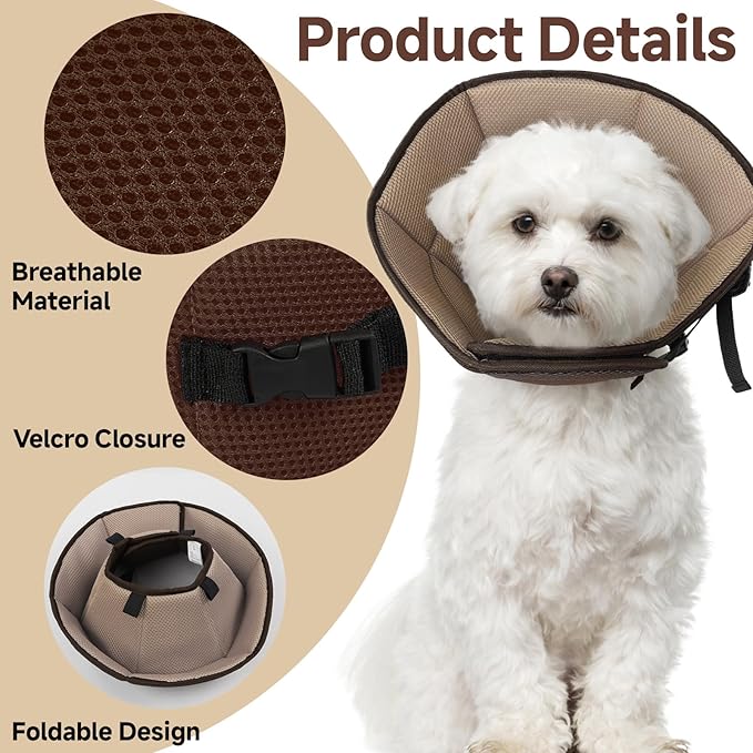 Dog Cone Collar M, Soft Cones for Large Medium Small Dogs,Adjustable Dog Cone Alternative to Stop Licking, Comfy Elizabethan Collar for After Surgery Wound Healing & Hot Spots Brown