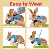 Breathable Bunny Harness and Leash Set with Cute Bow, Black S – Essentials for Small Pets - S / Blue - image 4