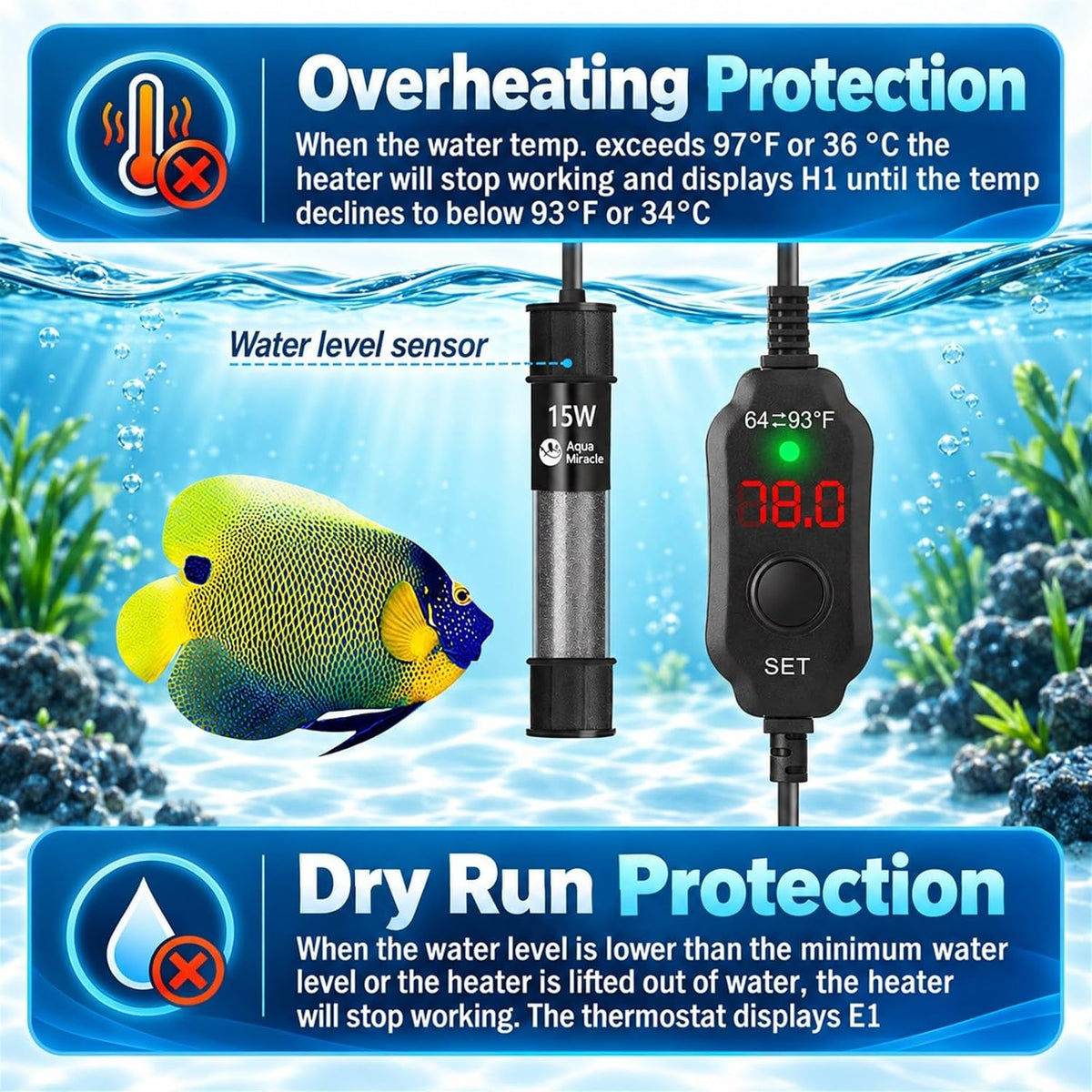 AquaMiracle Aquarium Heater 15W Fish Tank Heater for 1-3 Gallon Tanks – Essentials for Fish - For 1-3 Gal Tank - image 3