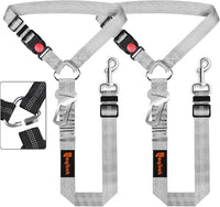 Removable Dog Seat Belt Harness for Car, 3 in 1 Pet Dog Car Seatbelt Leash, Retractable Restraint Secures to Vehicle Headrest & Adjustable Reflective Bungee Dog Seatbelt Tether, Grey