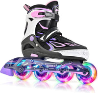 2PM SPORTS Adjustable Inline Skates for Kids, Youth and Adults - Purple Pink / Medium - Big Kid (13.5C-4 US)