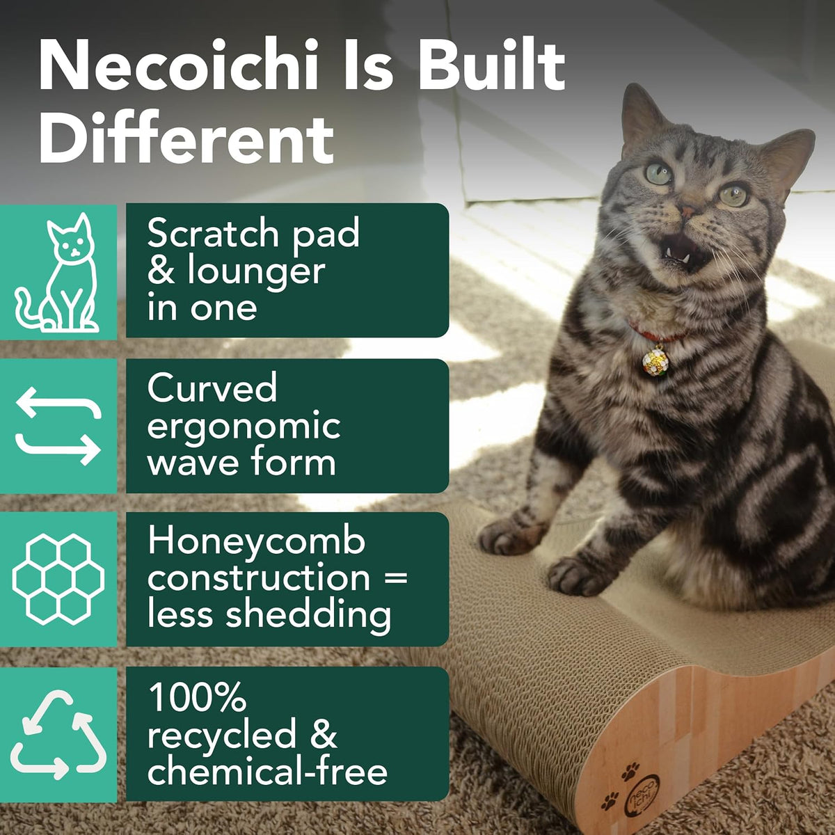 Necoichi Cardboard Cat Scratcher Bed for Indoor Cats - Large / Oak - image 2