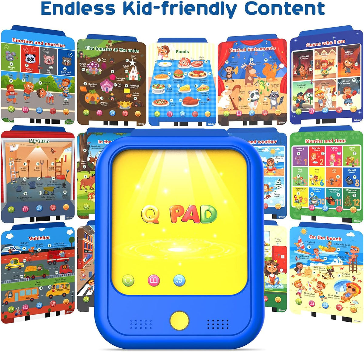 Qiaojoy Kids Learning Tablet Educational Learning Pad for Toddlers 2-5 – Fun for Kids & Family - Blue - image 3