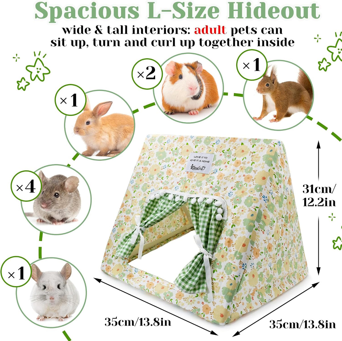 Jenvd Guinea Pig Hideout Large with Curtain - Flower / Large - image 4