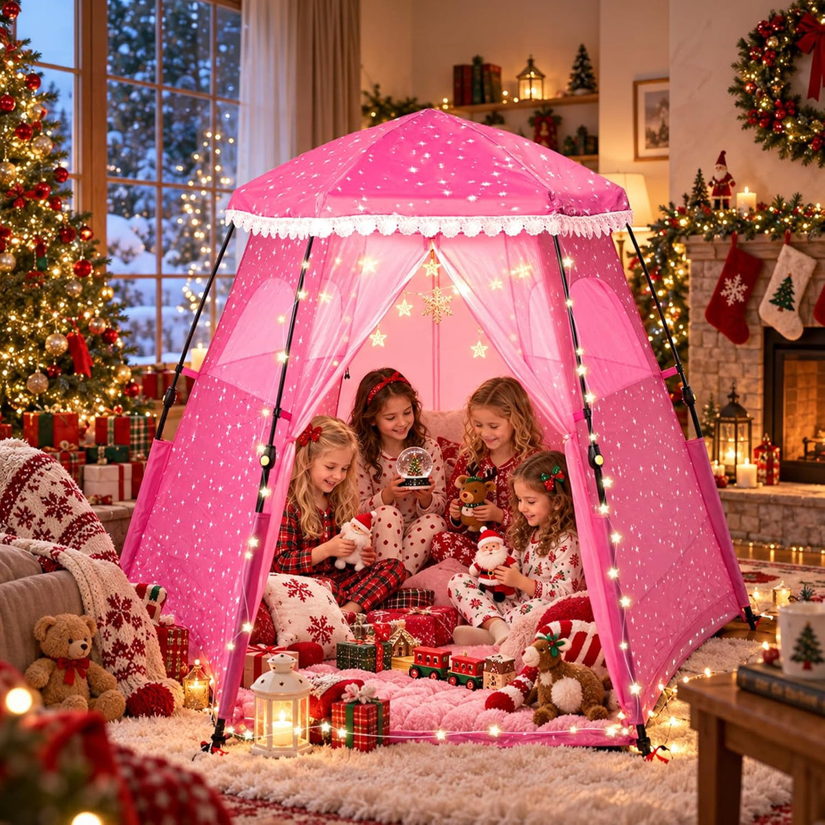 Funsland pink pop up princess play tent for girls with mesh sides - view 3
