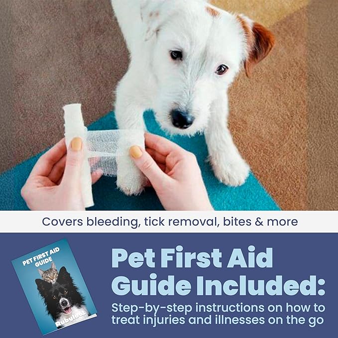 Dog First Aid Kit for Hiking & Travel - Vet Approved Emergency Supplies - Pet First Aid Kit Guide, Tick Remover, Thermal Blanket & More - Compact Dog Hiking Gear for Camping, Hunting, Backpacking