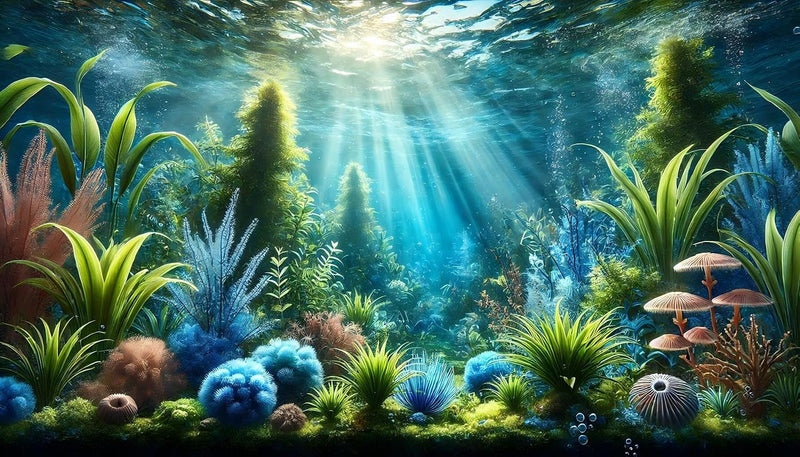 Undersea Coral Aquarium Background Marine Life Starfish Sunlit Fish - 24"x12"/60x30cm / Plants 2