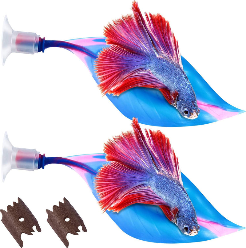 WILLBOND 2 Pcs Blue Pink Silicone Betta Fish Bed Leaf Hammock Betta - Blue