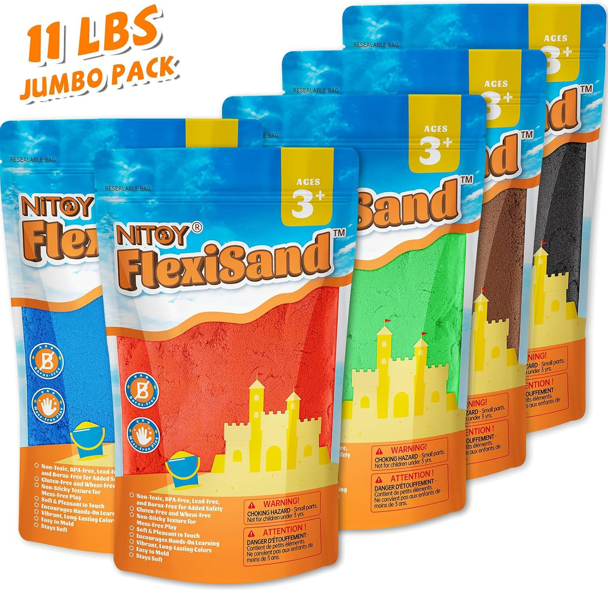 NiToy FlexiSand 11lbs Toy Sand 5 Colors Self-Sticking Non-Toxic - Neutral Shades - image 4