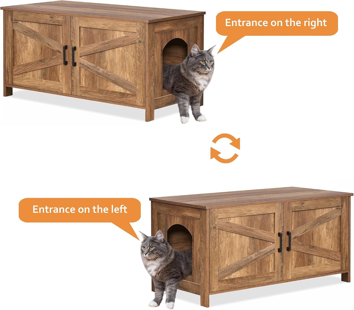 31.5" L Cat Litter Box Enclosure with Barn Door - 39.4"L / Rustic Walnut - image 4