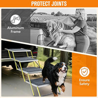 Reflective 20" Wide Dog Car Ramp, 4-Step Aluminum Stairs with Non-Slip Carpet - Foldable Design for Trucks/SUVs/Beds - Heavy Duty 200Lbs Capacity for Large Breeds