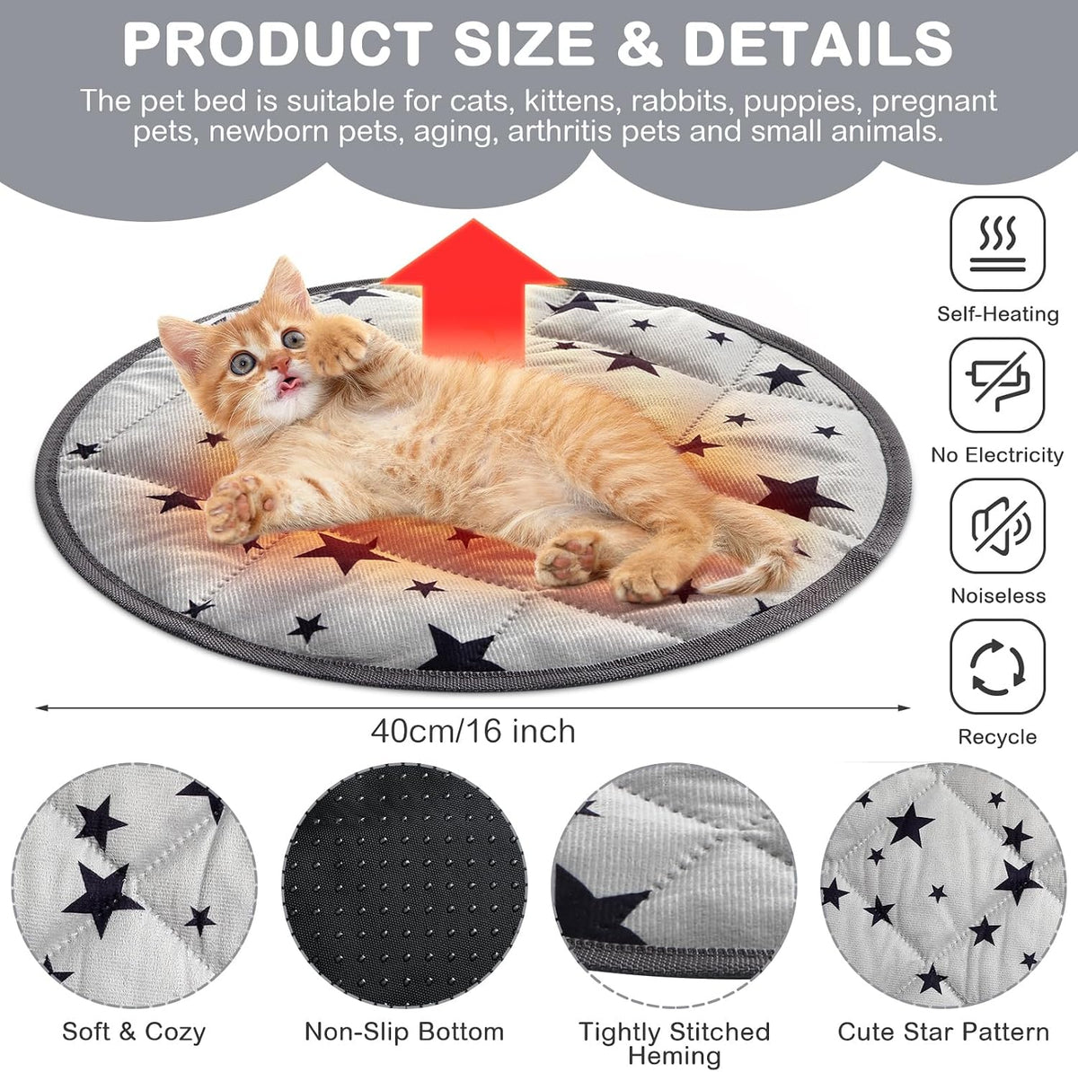 4 Pack Self Warming Cat Bed - Gray / 16'' / Round - image 2