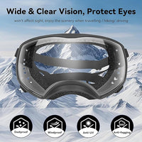 Dog Sunglasses UV Protection Clear Dog Goggles Windproof Glasses with Elastic Straps for Medium-Large Breed, Black Frame + Clear Lens