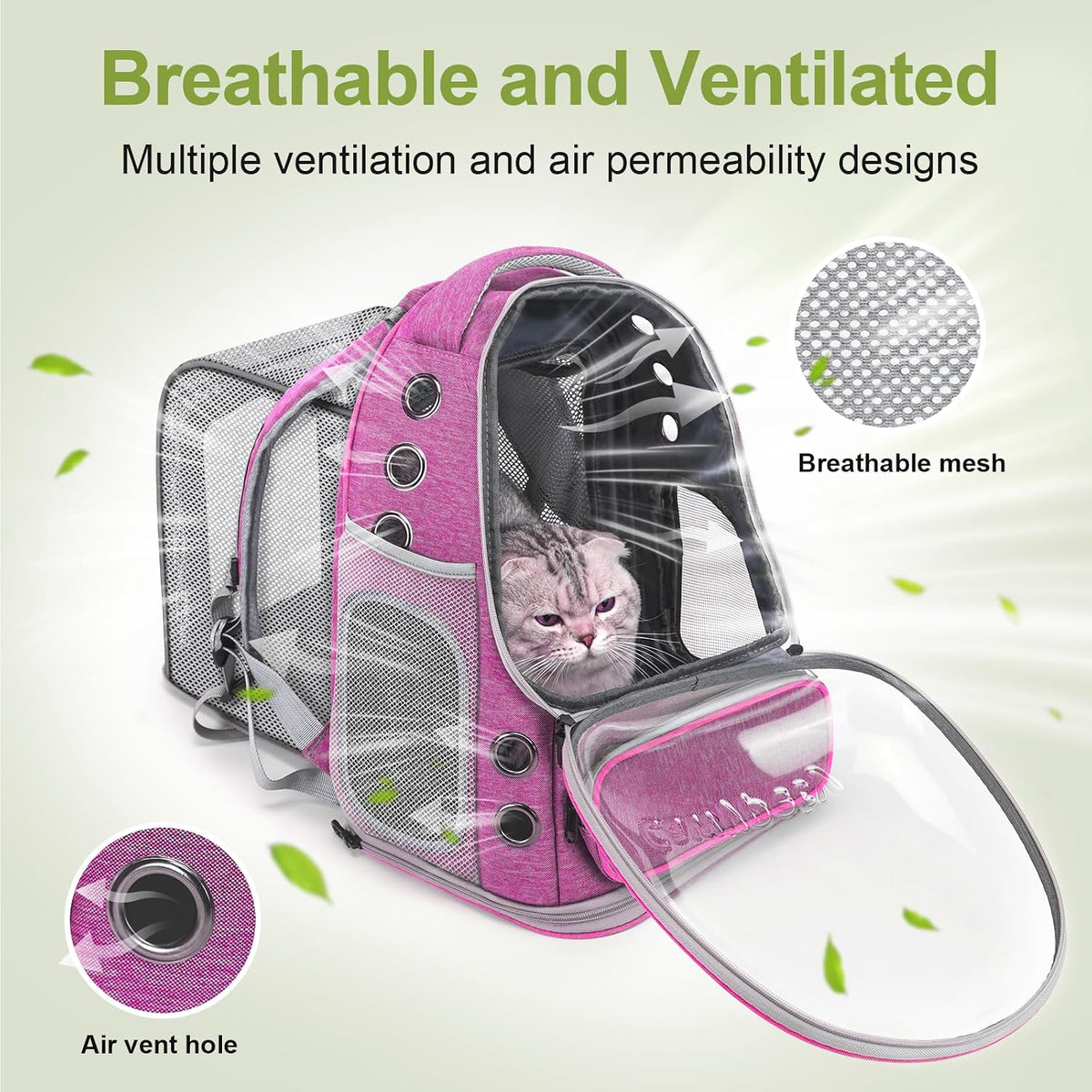 Cat Backpack Carrier, Breathable Cat Carrier Large Space Bubble Pet Backpack for Kitty Small Dog up - Square Expandable- Pink - image 3